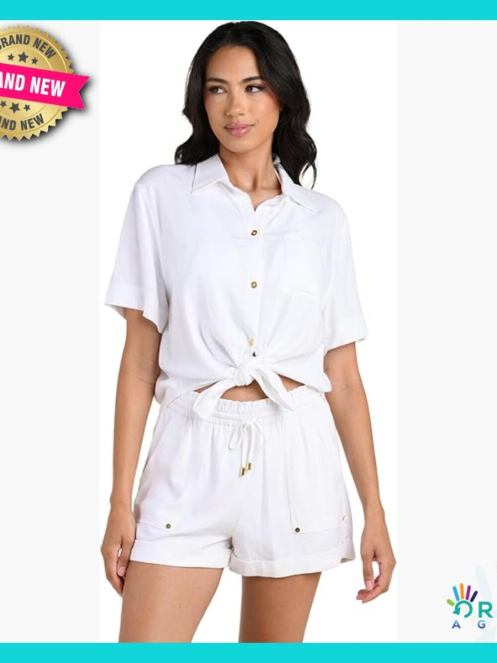 Linen Button Up Shirt Relaxed Fit Short Sleeves Notched Collar Casual Chic